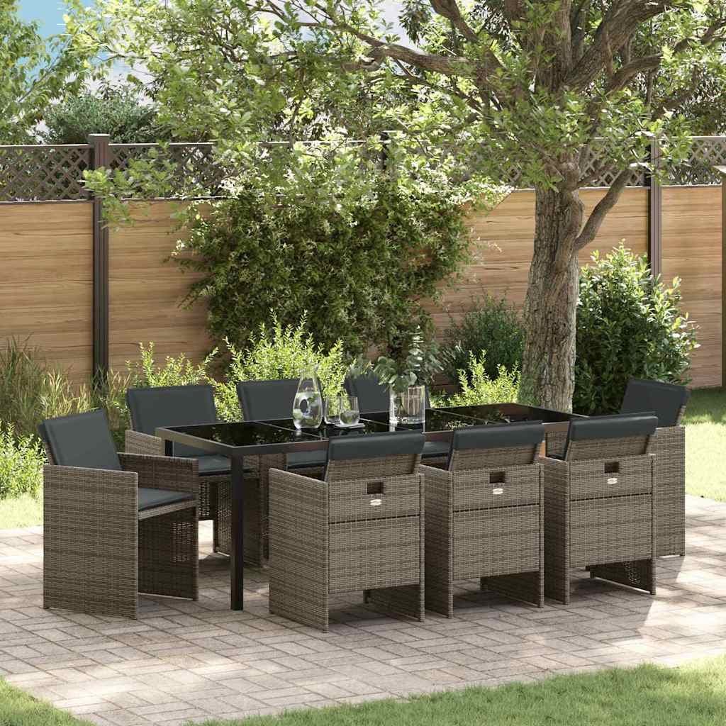 9 Piece Garden Dining Set in Grey Poly Rattan