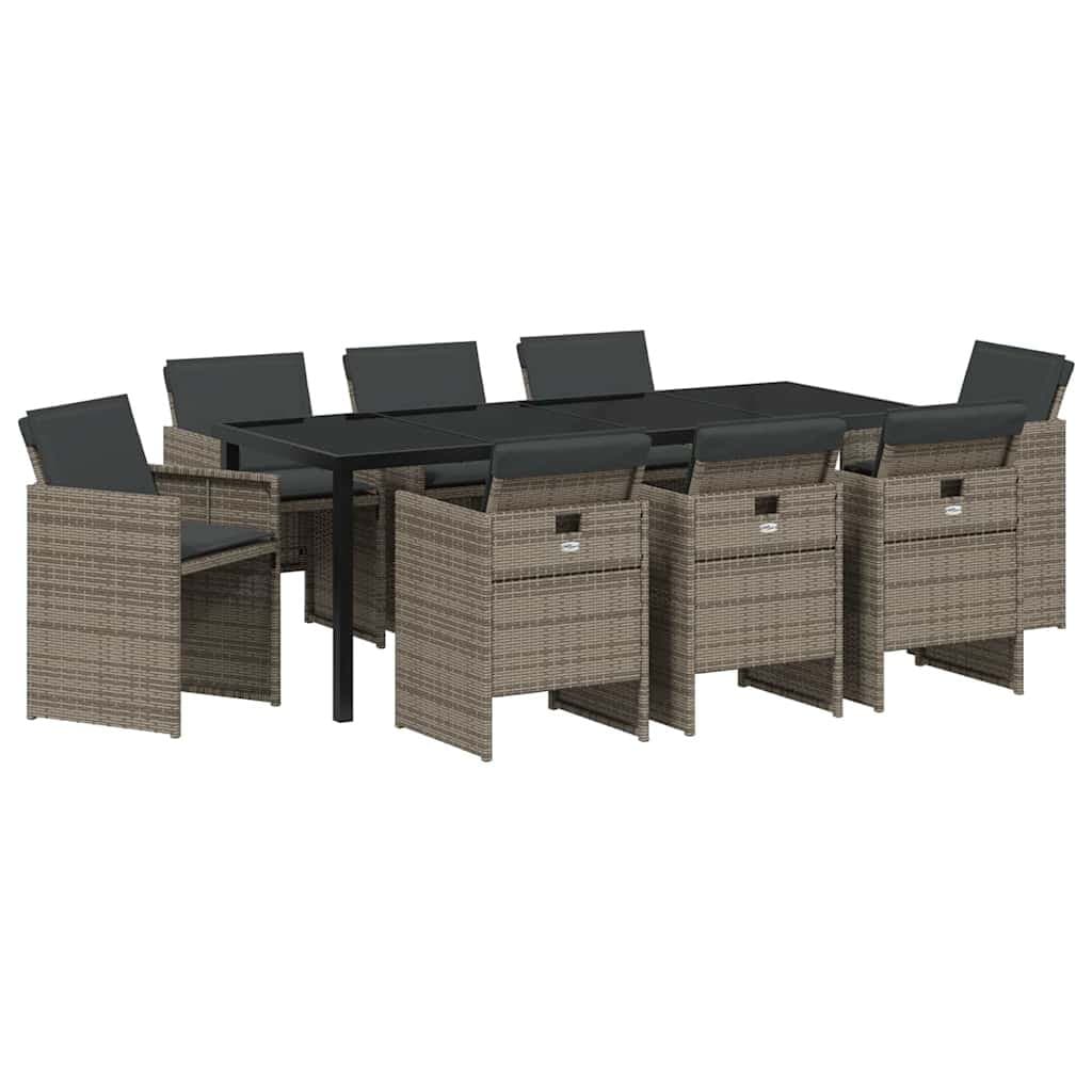 9 Piece Garden Dining Set in Grey Poly Rattan