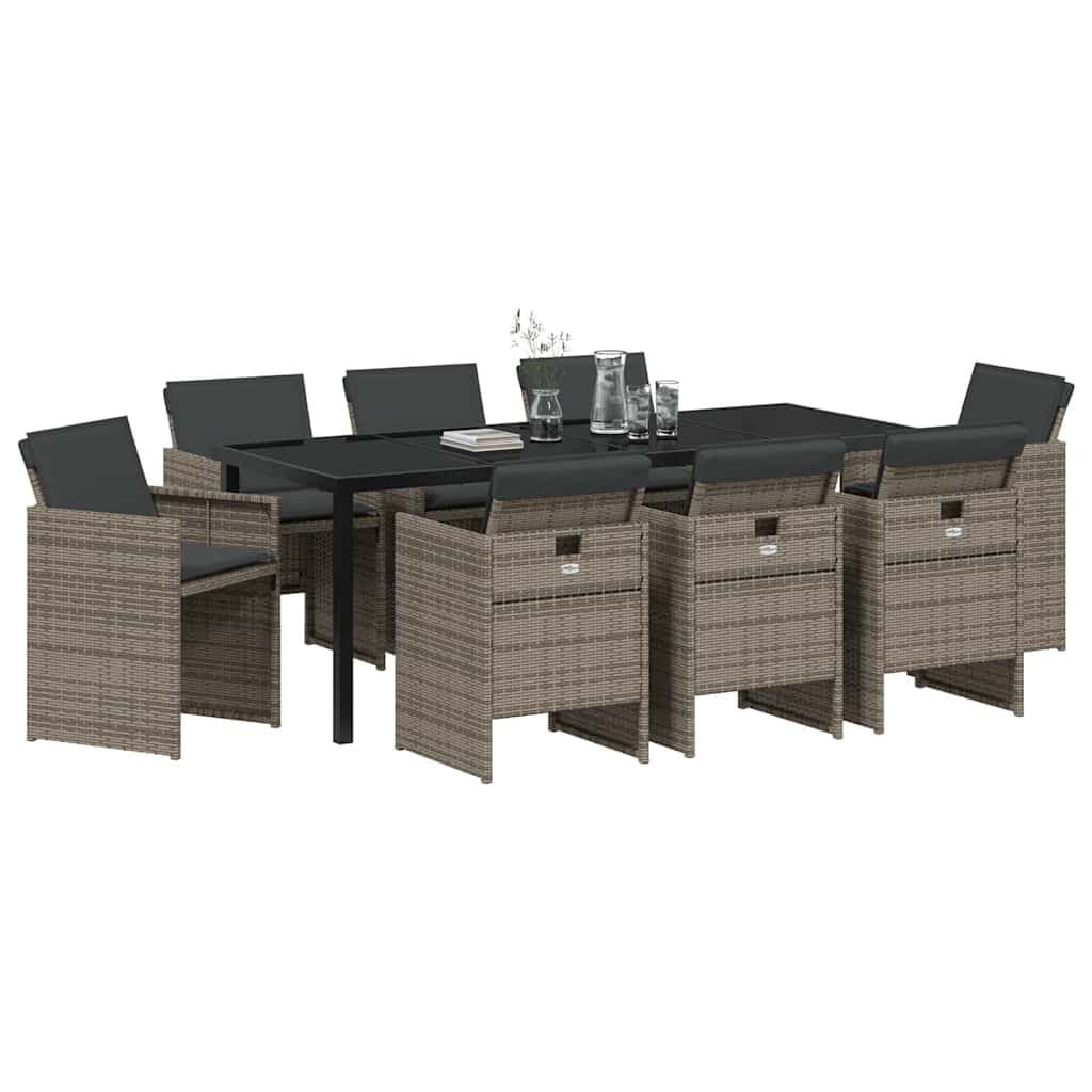 9 Piece Garden Dining Set in Grey Poly Rattan