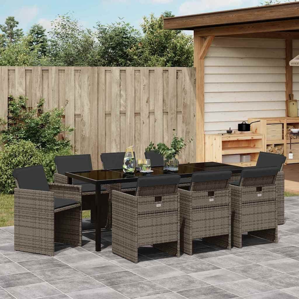 9 Piece Garden Dining Set in Grey Poly Rattan