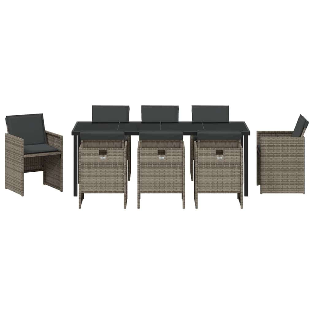 9 Piece Garden Dining Set in Grey Poly Rattan