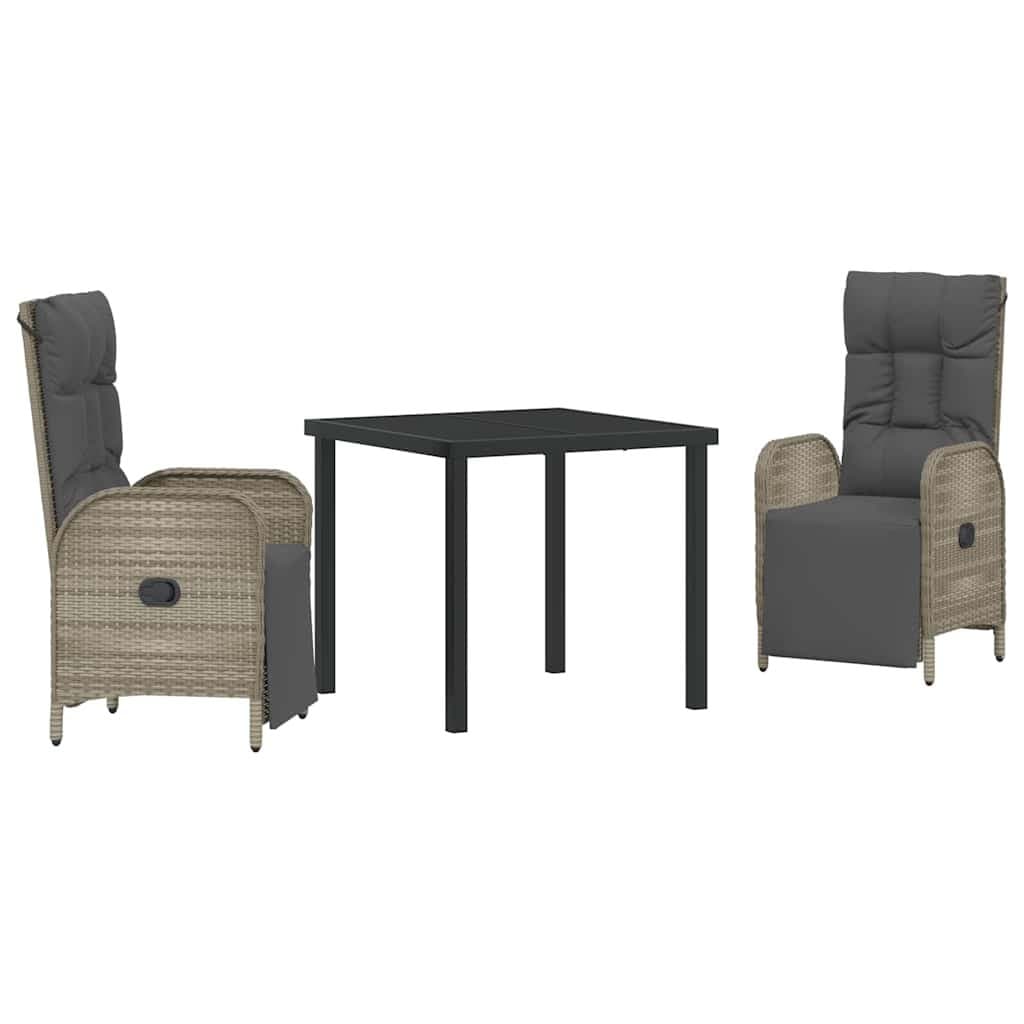 3 Piece Poly Rattan Garden Dining Set in Grey