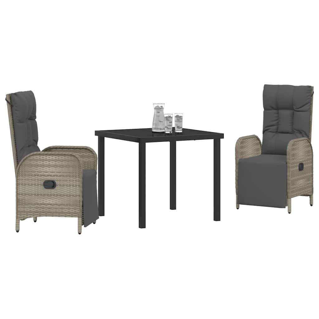 3 Piece Poly Rattan Garden Dining Set in Grey
