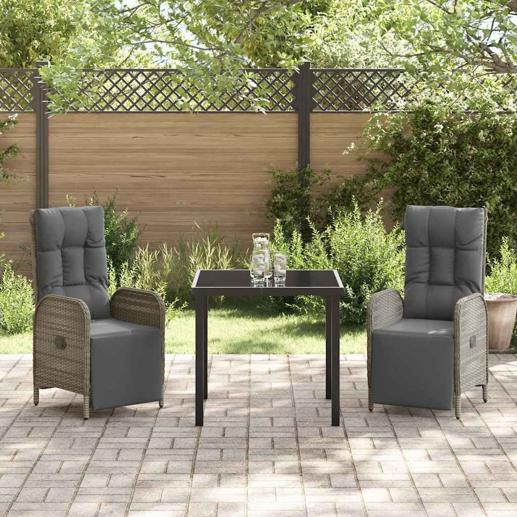 3 Piece Poly Rattan Garden Dining Set in Grey