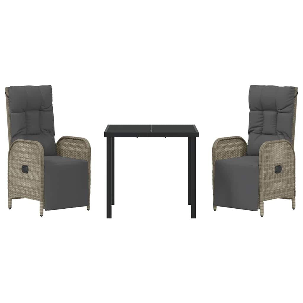 3 Piece Poly Rattan Garden Dining Set in Grey