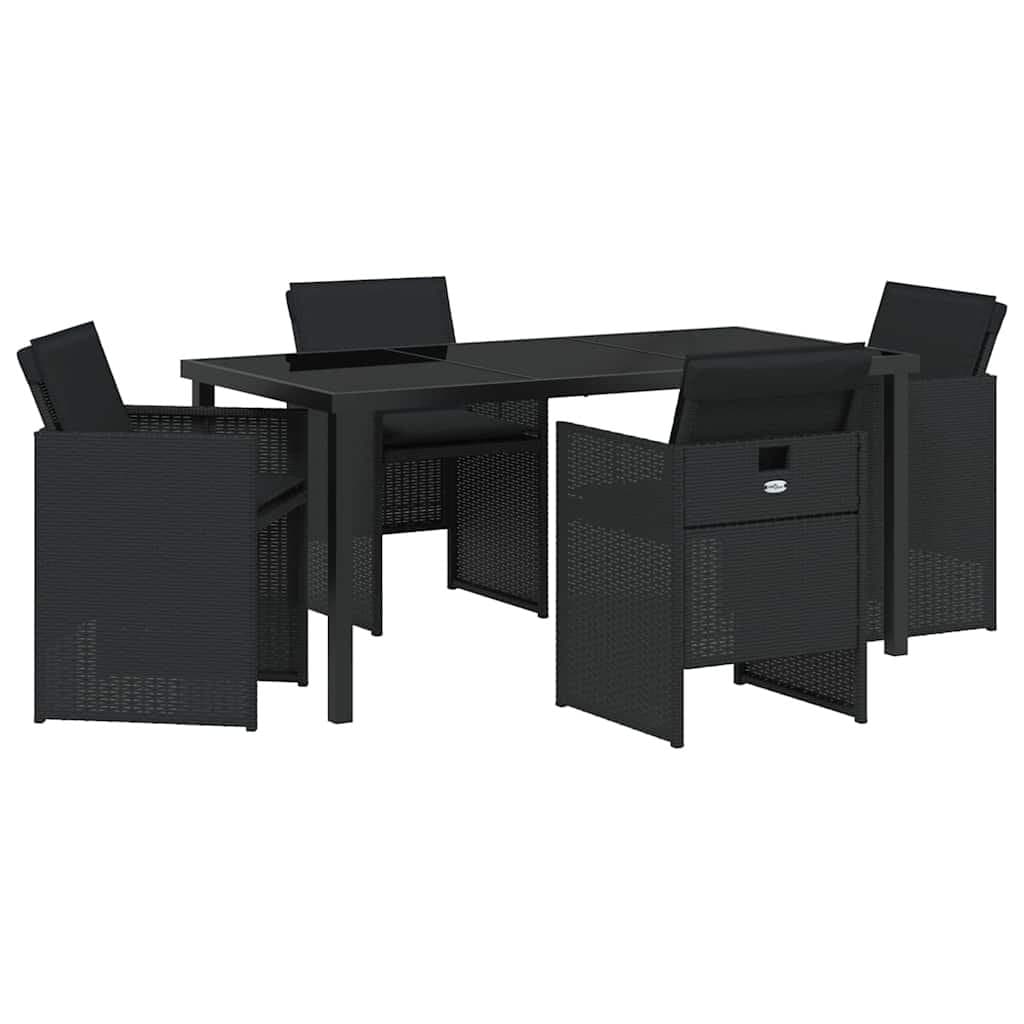 Black Poly Rattan Outdoor Dining Set 5 Piece with Glass Top