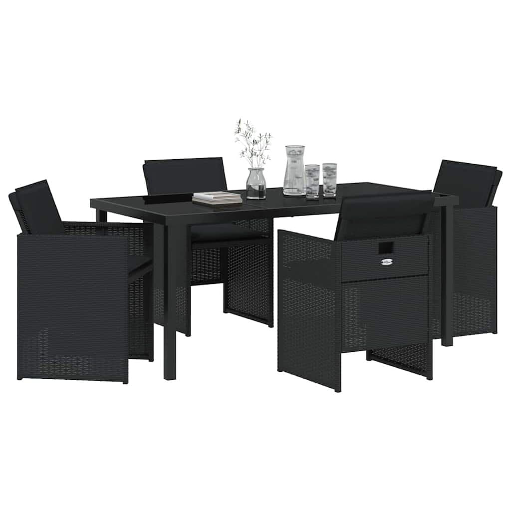 Black Poly Rattan Outdoor Dining Set 5 Piece with Glass Top