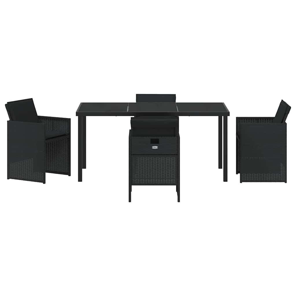 Black Poly Rattan Outdoor Dining Set 5 Piece with Glass Top