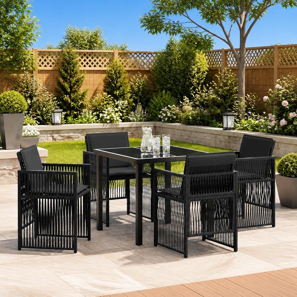 Black Steel 5-Piece Garden Dining Set for Outdoor Spaces