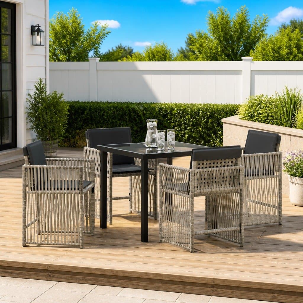 5-Piece Garden Dining Set with Cushions in Light Grey