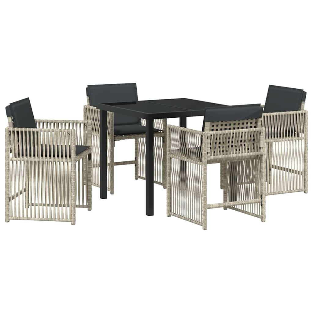 5-Piece Garden Dining Set with Cushions in Light Grey