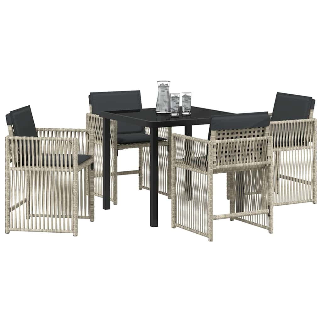 5-Piece Garden Dining Set with Cushions in Light Grey