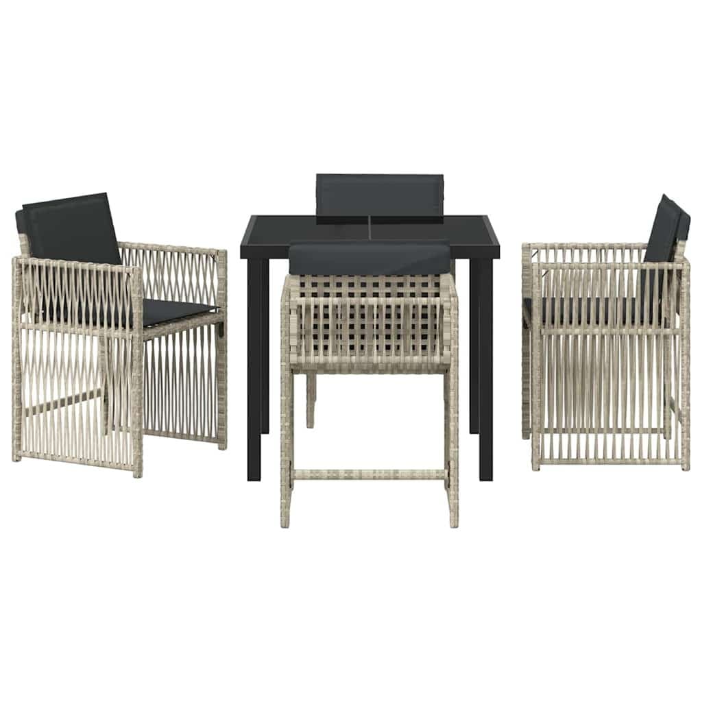 5-Piece Garden Dining Set with Cushions in Light Grey