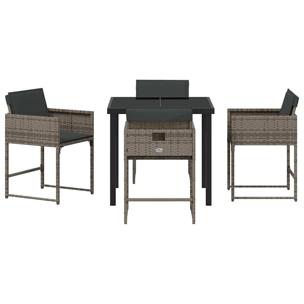 5-Piece Garden Dining Set in Grey Rattan