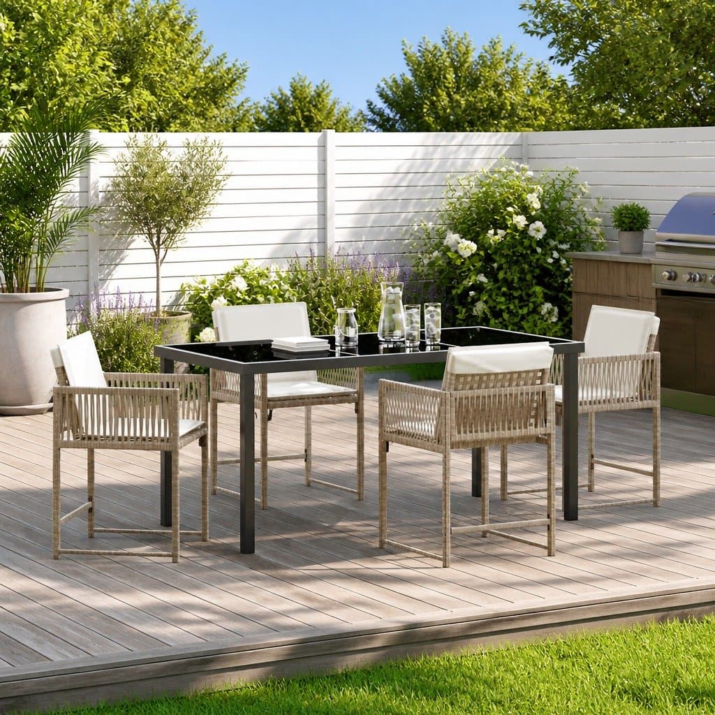 5-Piece Outdoor Dining Set in Beige Poly Rattan