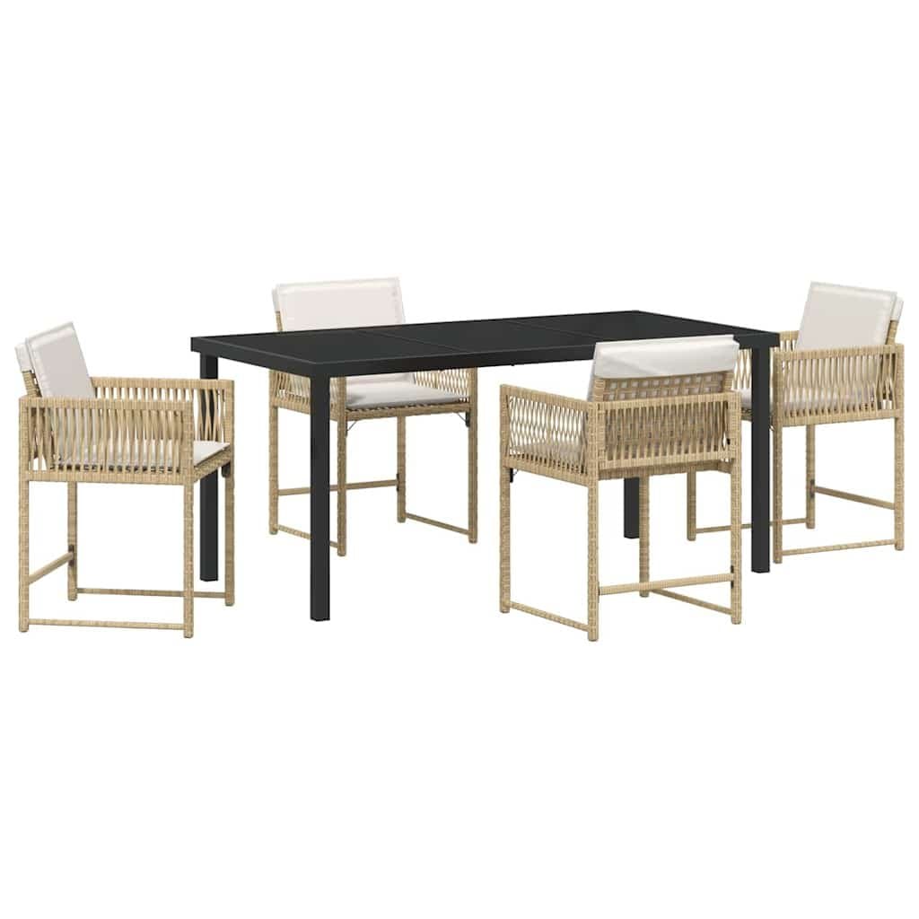 5-Piece Outdoor Dining Set in Beige Poly Rattan
