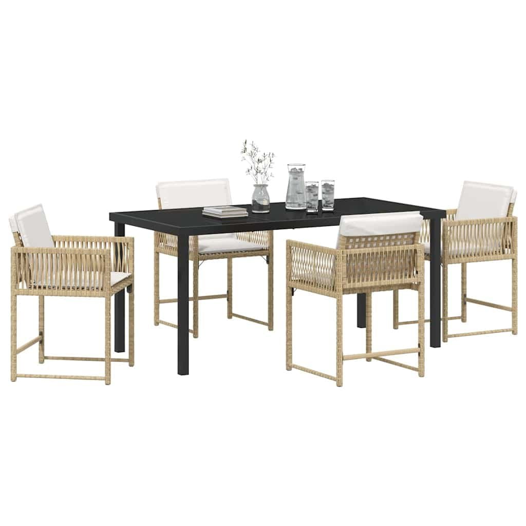 5-Piece Outdoor Dining Set in Beige Poly Rattan