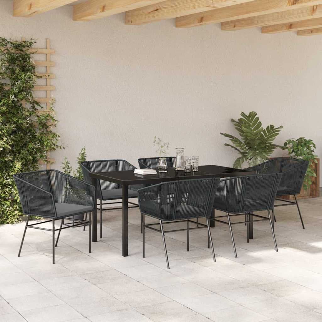 7-Piece Black Steel Garden Dining Set for Outdoor Spaces