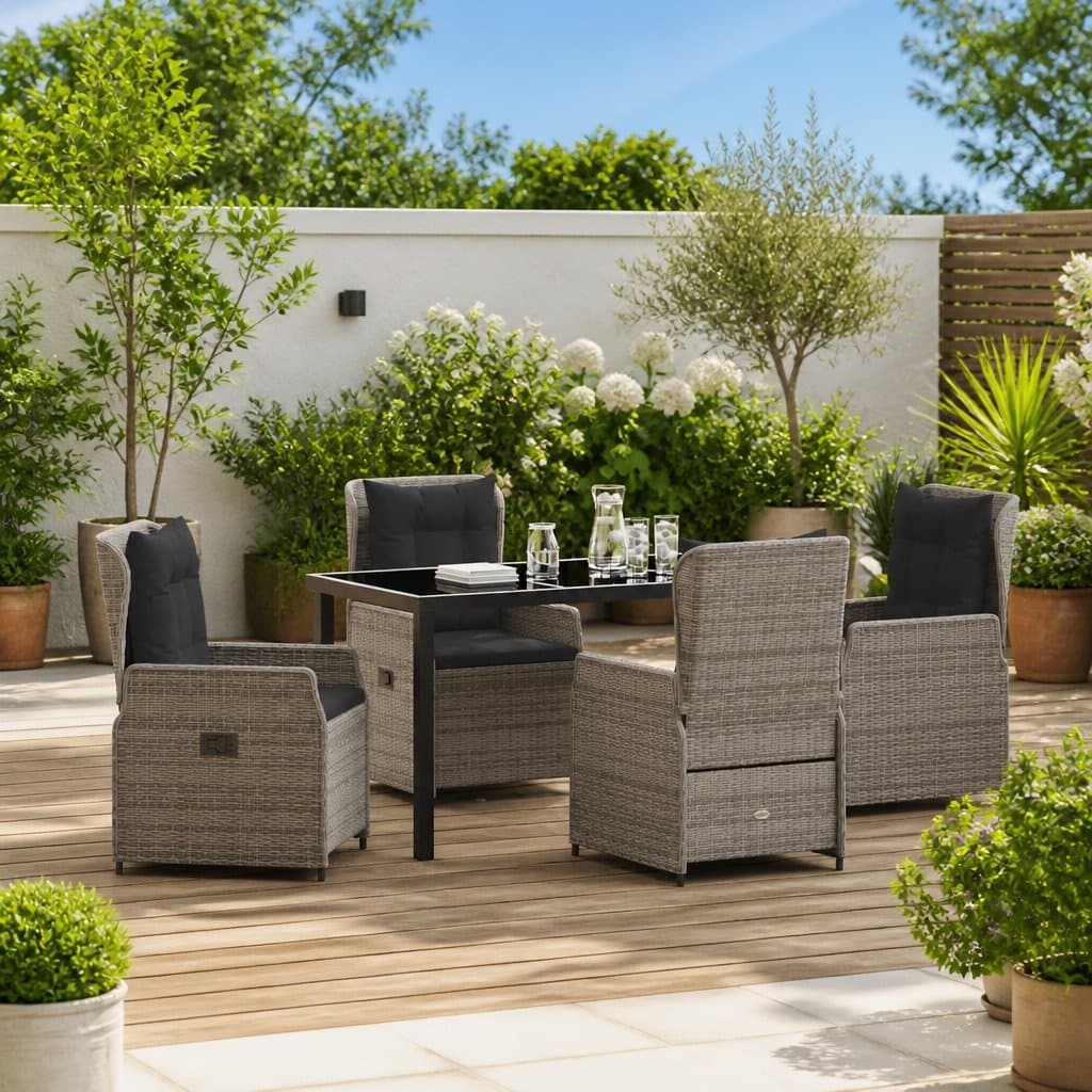 Grey 5 Piece Garden Dining Set with Poly Rattan
