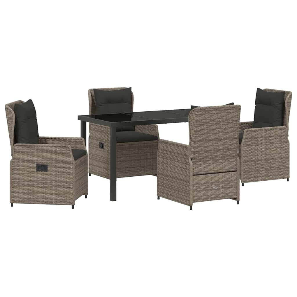 Grey 5 Piece Garden Dining Set with Poly Rattan