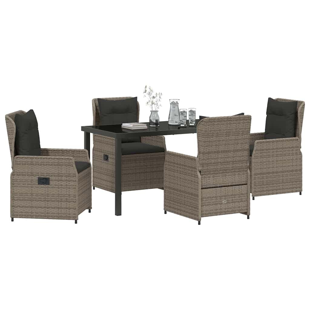 Grey 5 Piece Garden Dining Set with Poly Rattan