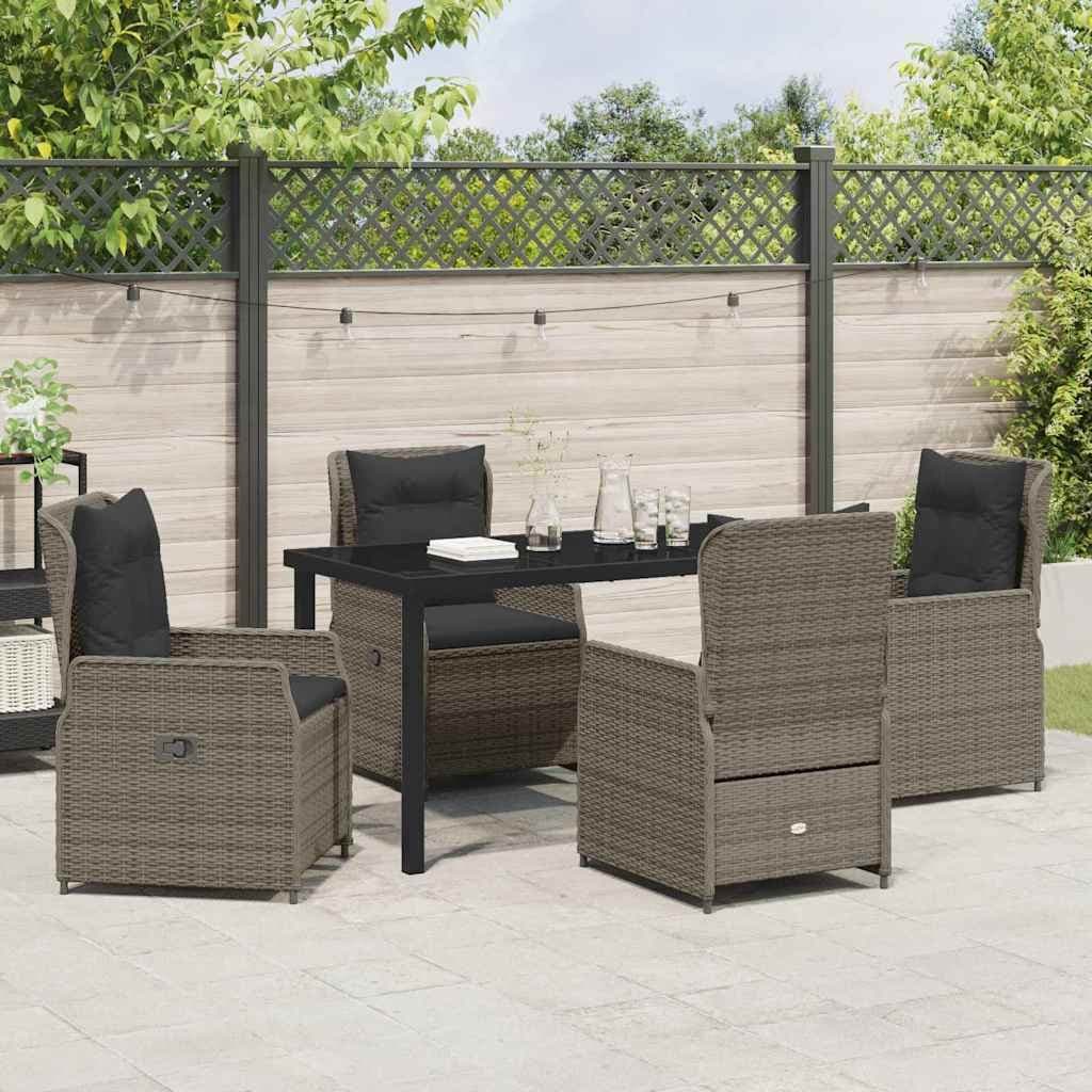 Grey 5 Piece Garden Dining Set with Poly Rattan