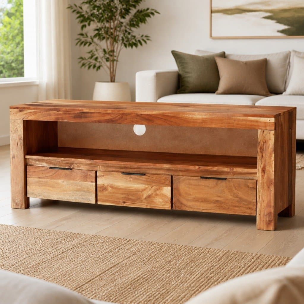 Solid Acacia Wood TV Cabinet 110x30x40 cm in Brown