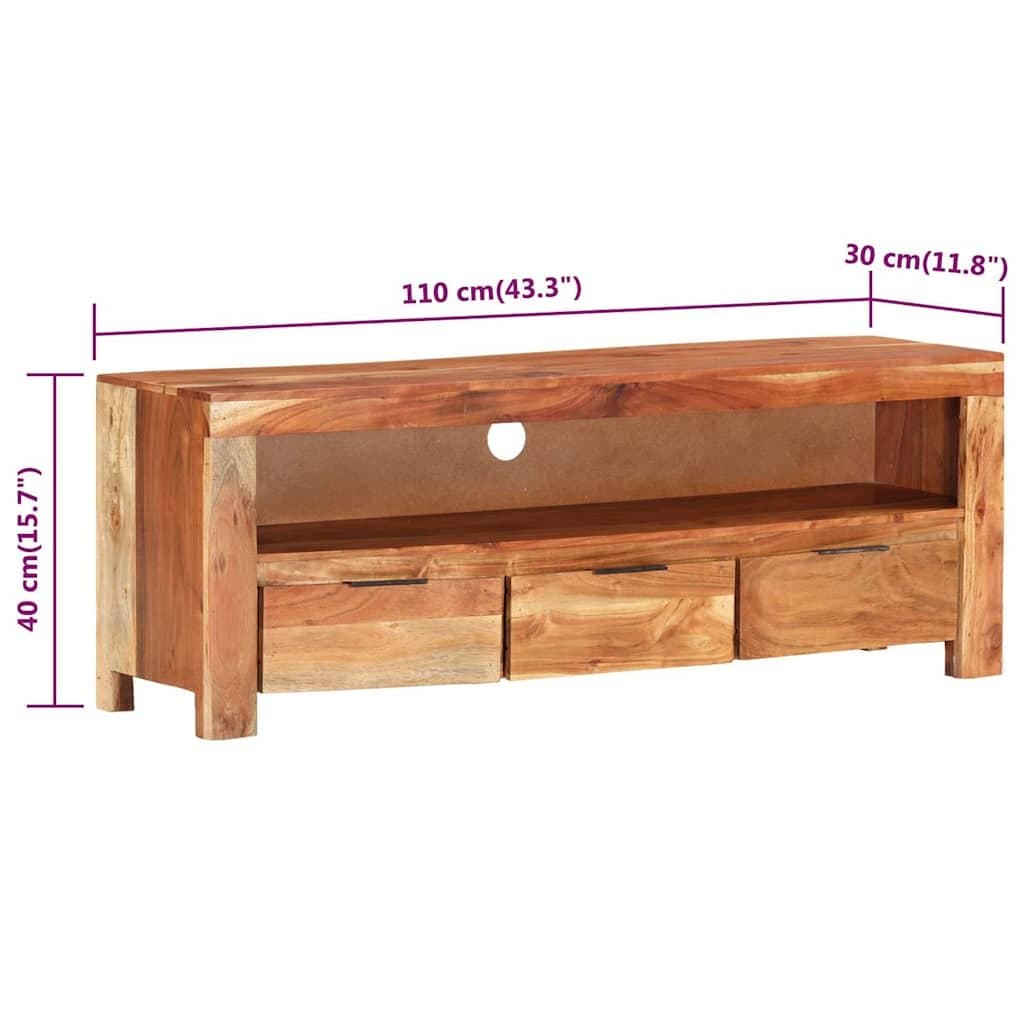 Solid Acacia Wood TV Cabinet 110x30x40 cm in Brown