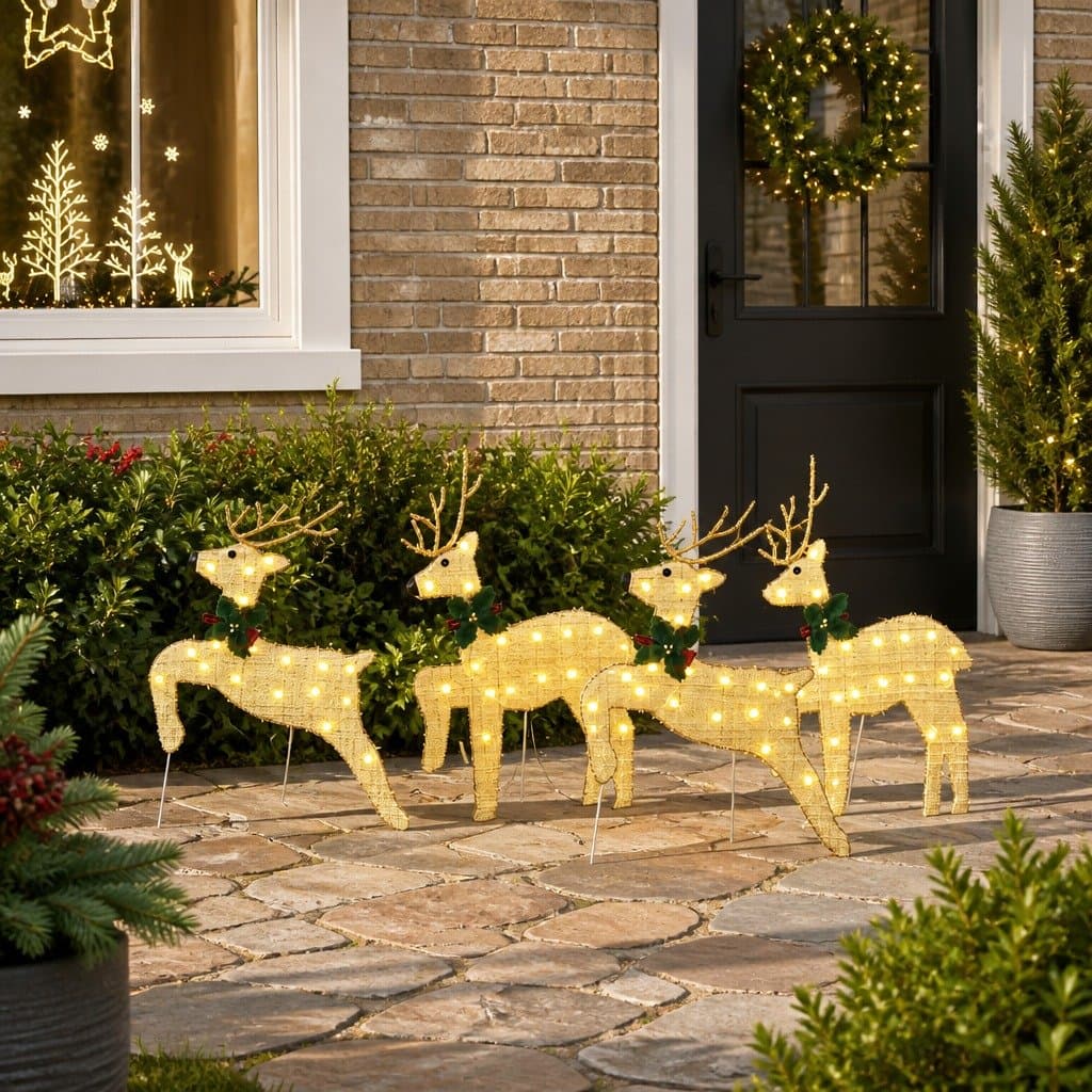 Gold LED Reindeer Christmas Decorations, Set of 4