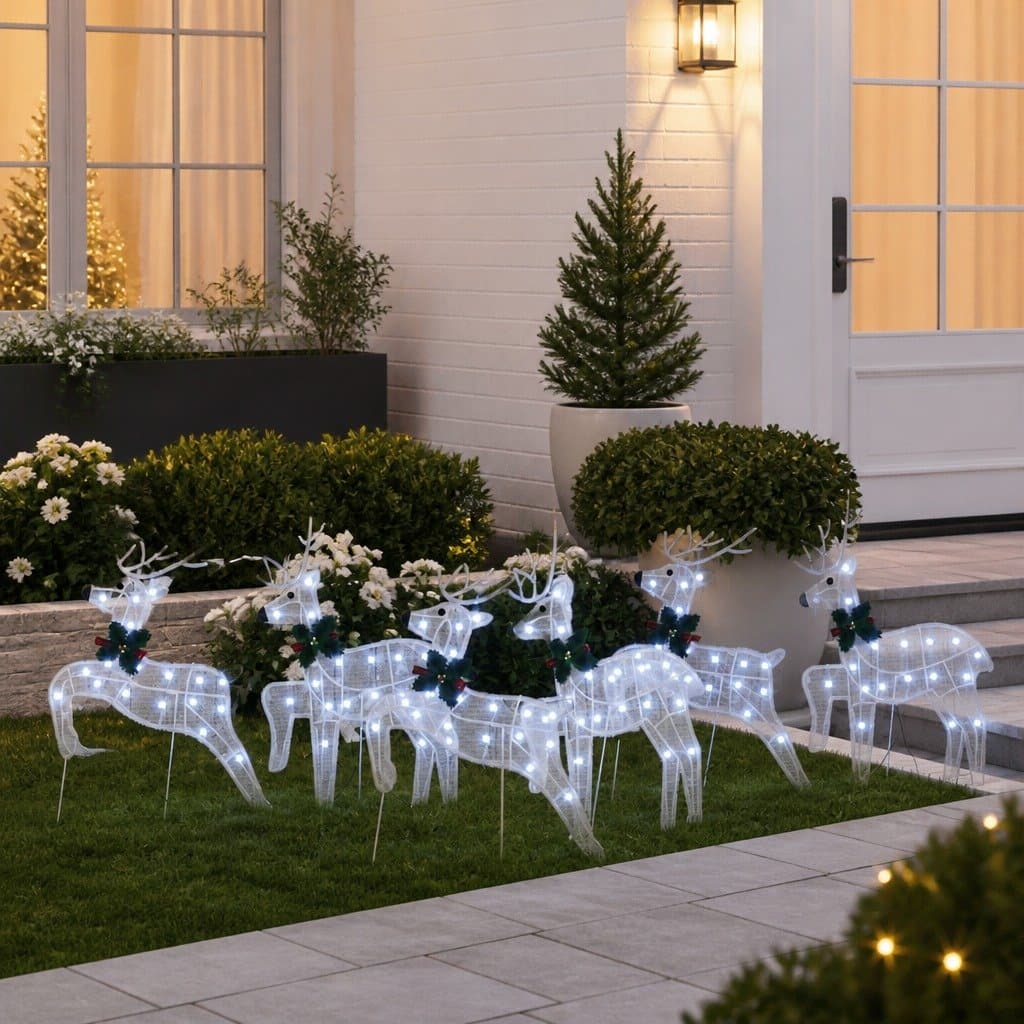 White LED Reindeer Decorations Set of 6 for Holidays