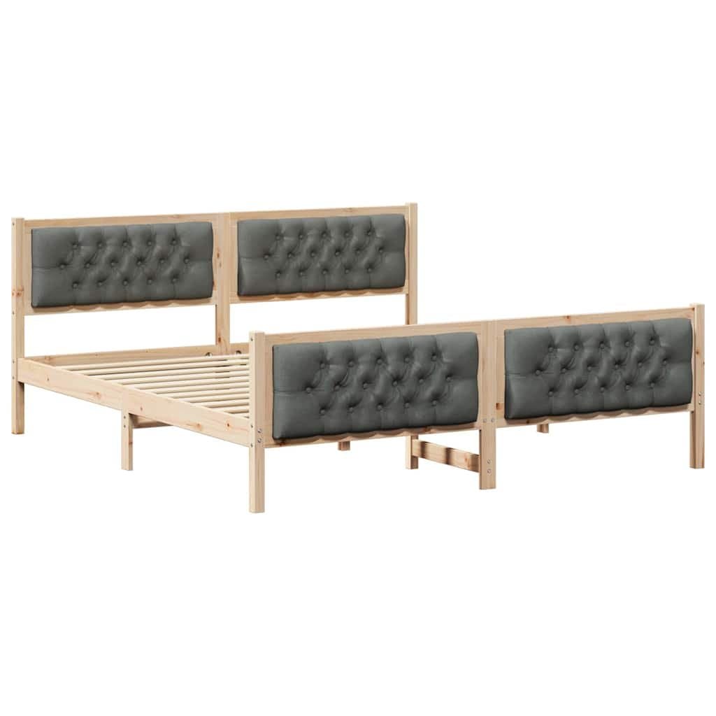 Solid Pine Wood Bed Frame with Padded Headboard 180 x 200 cm