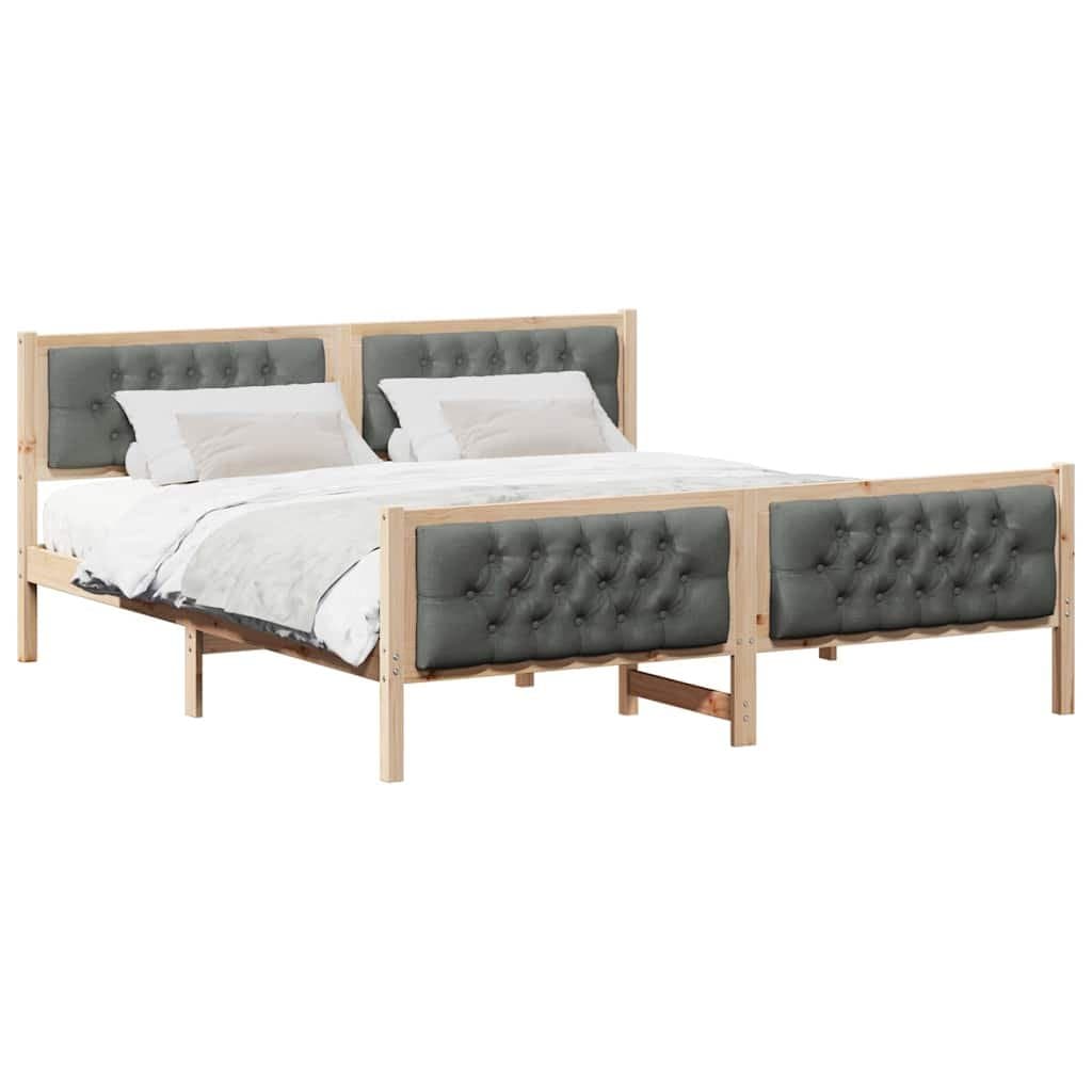 Solid Pine Wood Bed Frame with Padded Headboard 180 x 200 cm