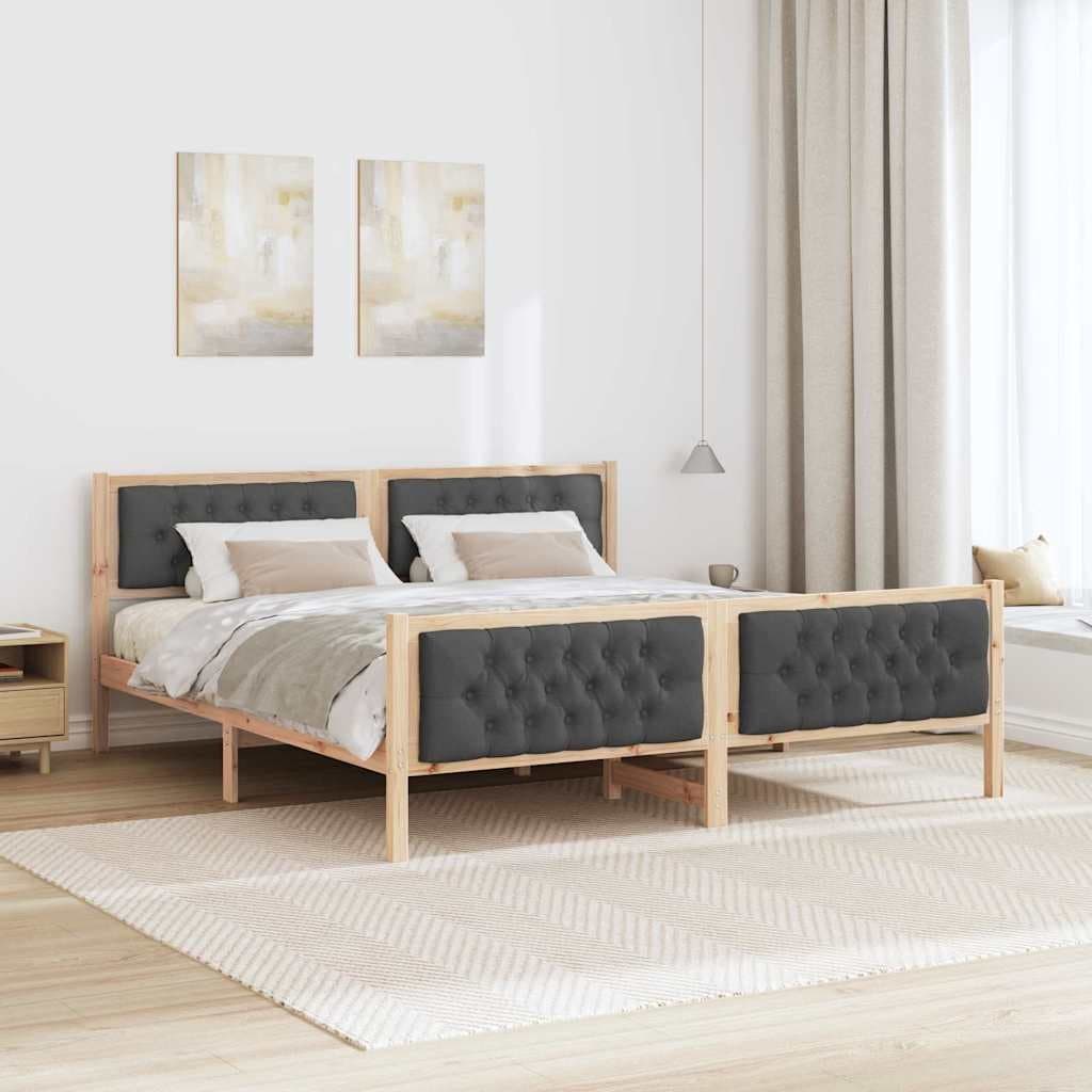 Solid Pine Wood Bed Frame with Padded Headboard 180 x 200 cm