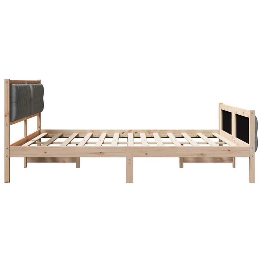 Solid Pine Wood Bed Frame with Padded Headboard 180 x 200 cm