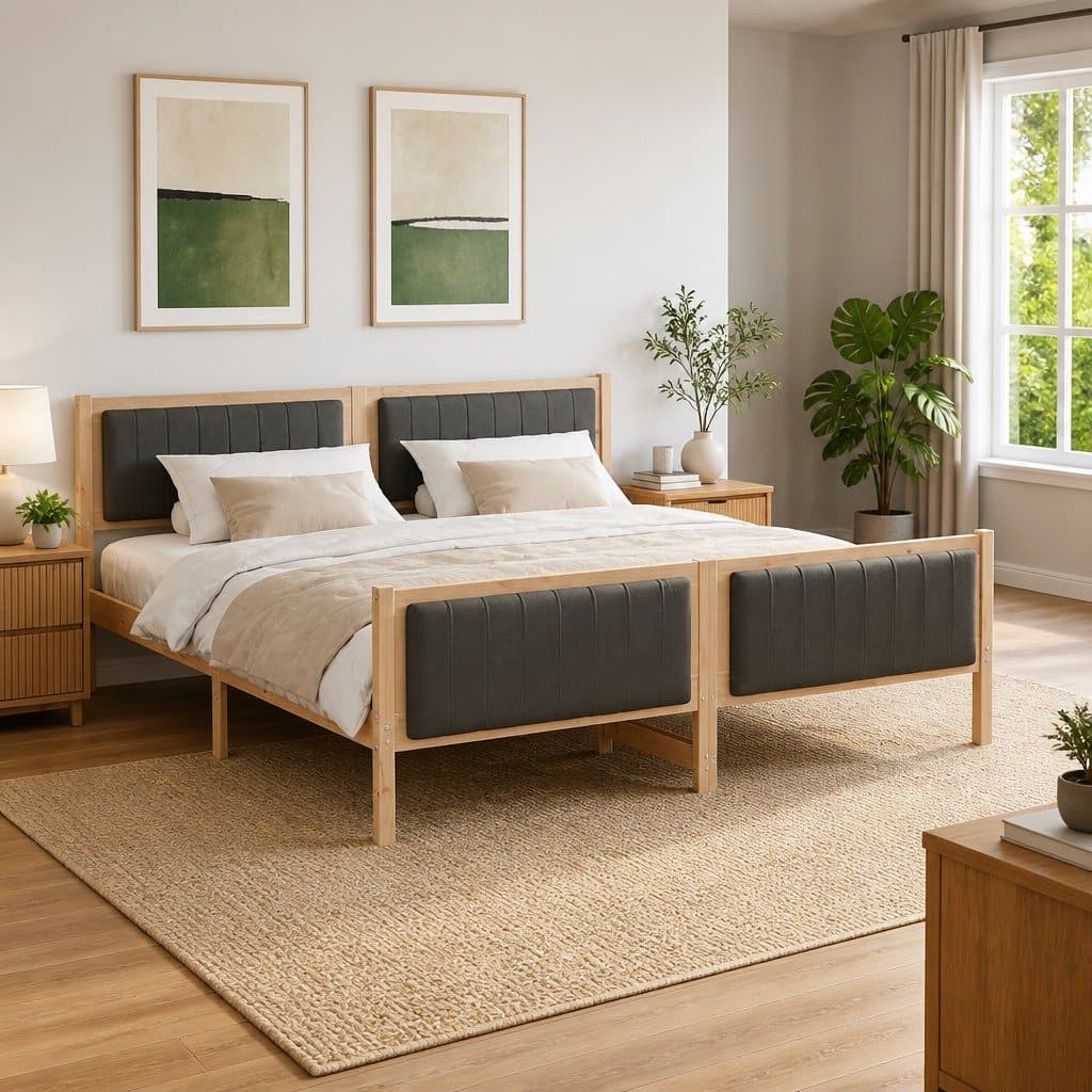 Solid Pine Wood Bed Frame 180 x 200 cm in Brown and Dark Grey