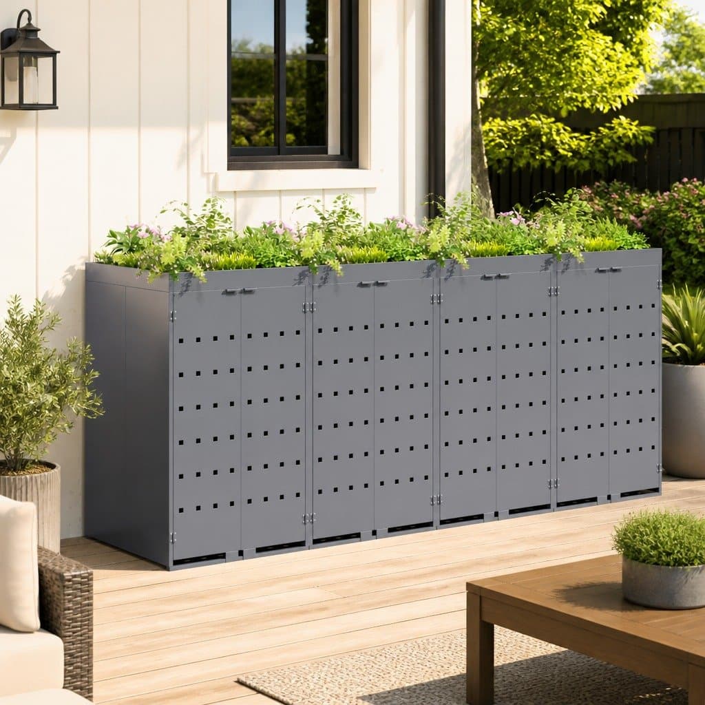 Light Grey Wheelie Bin Storage for 4 Bins Outdoor