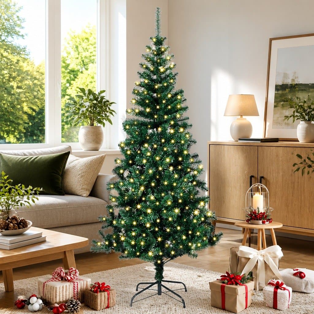 210cm Green Cone Artificial Pre-lit Christmas Tree with LED