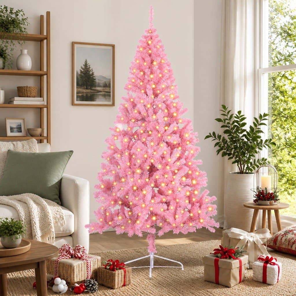 Pink 210cm Pre-lit Christmas Tree with 300 LED Lights