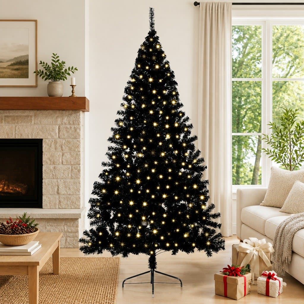 240cm Black Cone Pre-lit Christmas Tree with Warm LED Lights