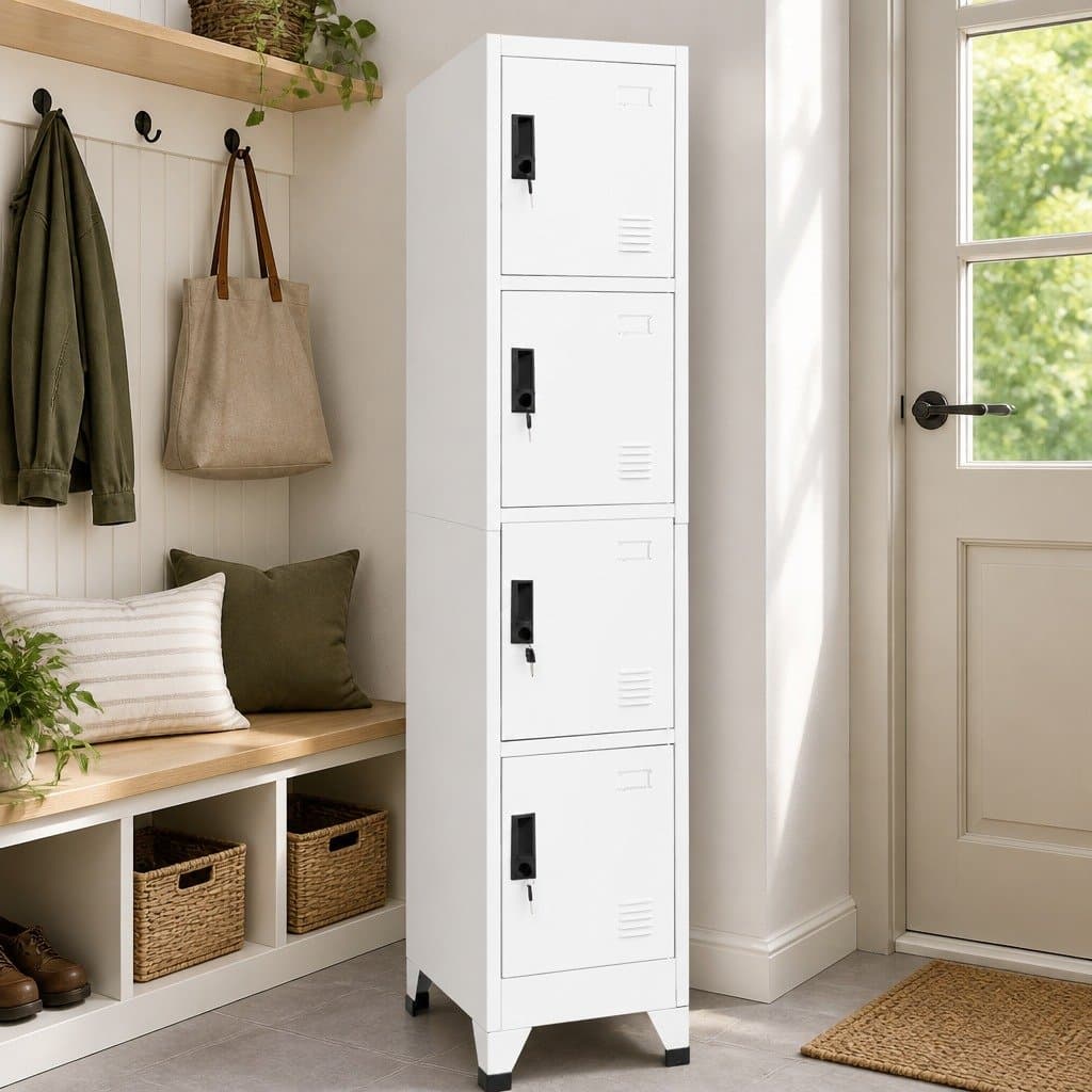White Steel Locker Cabinet with Lockable Doors