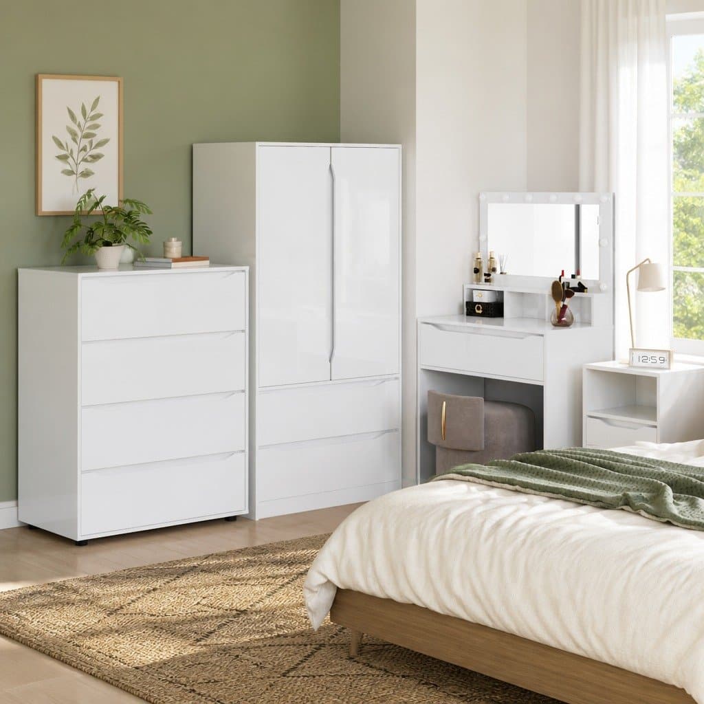 High Gloss White Engineered Wood Storage Cabinet