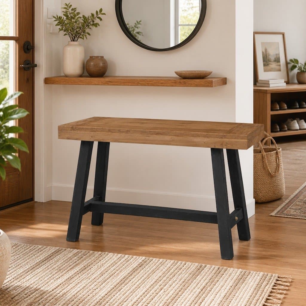 Solid Teak Wood Bench 110cm for Dining & Hallways
