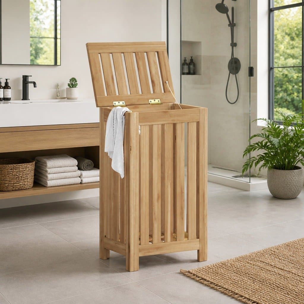 Solid Wood Laundry Basket with Ample Storage