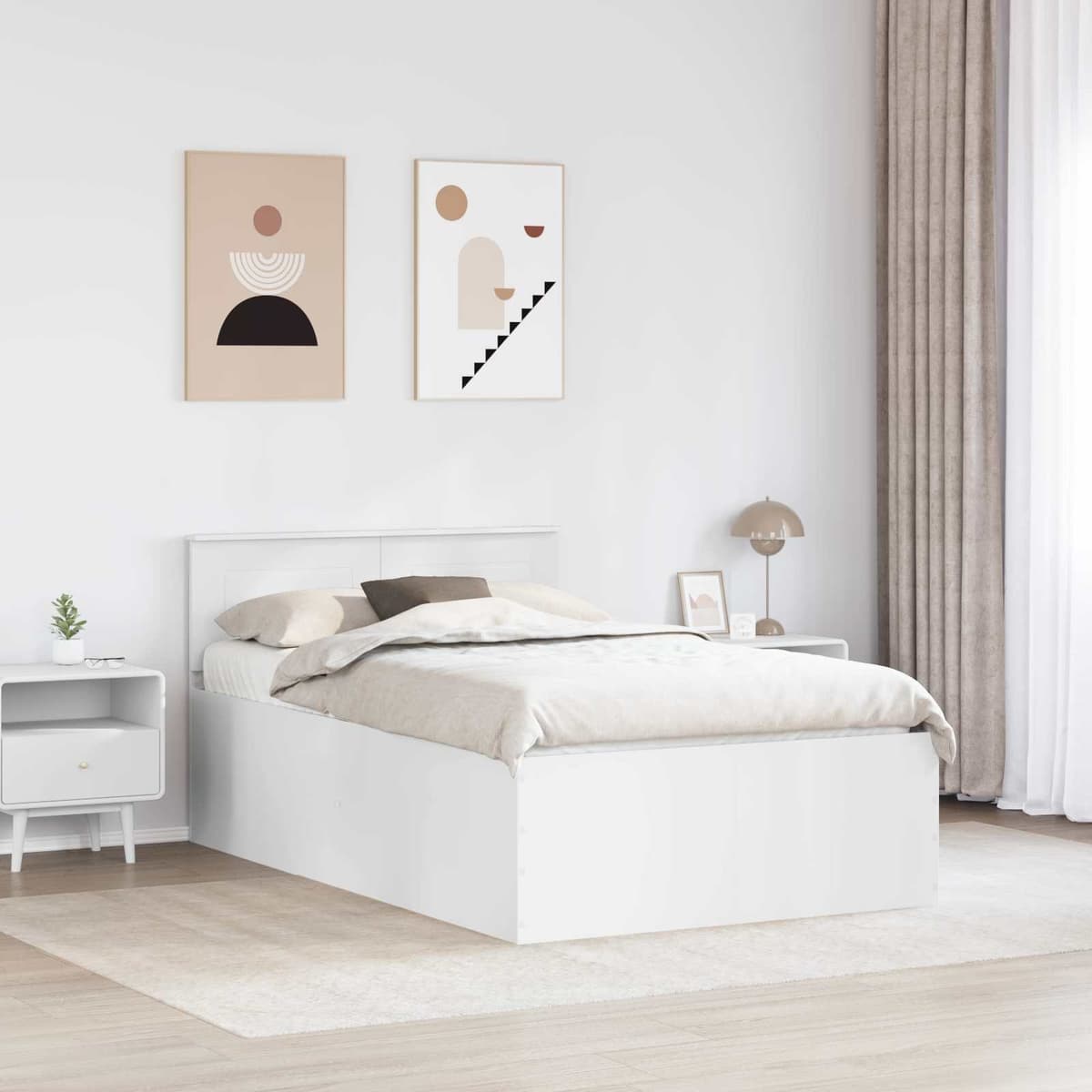 White Bed Frame with Headboard, 135 x 190 cm