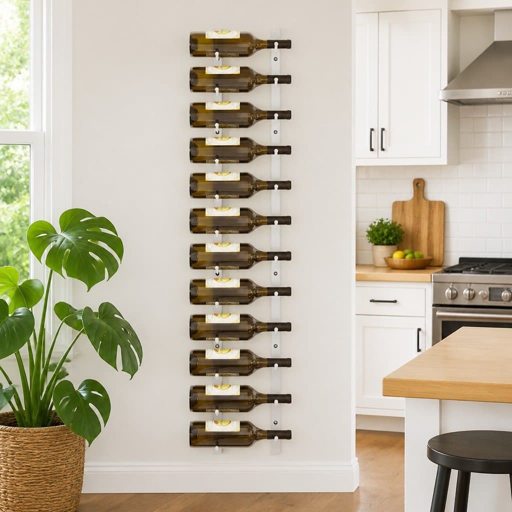 White Iron Wall Mounted Wine Rack for 12 Bottles