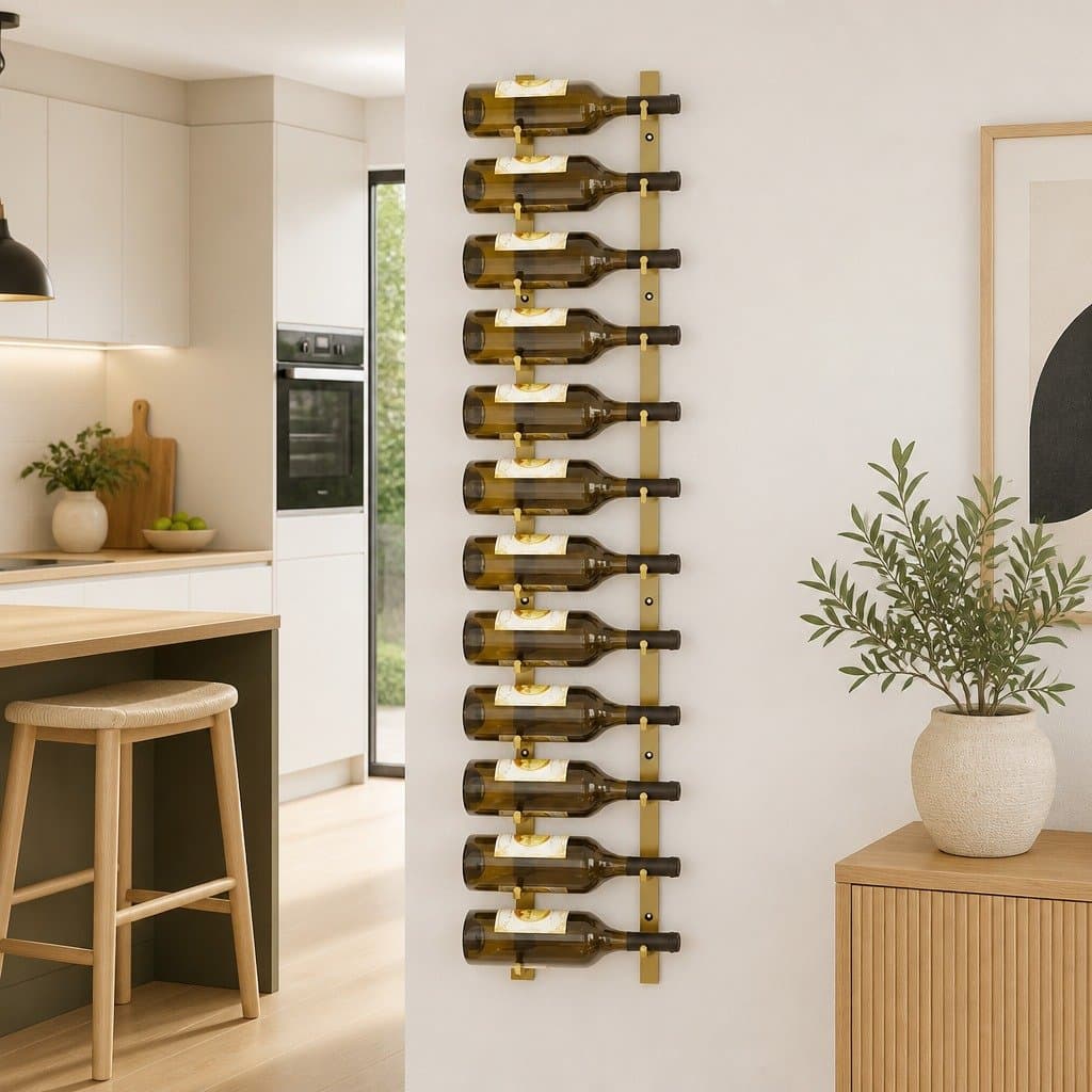 Gold Iron Wall Mounted Wine Rack for 12 Bottles