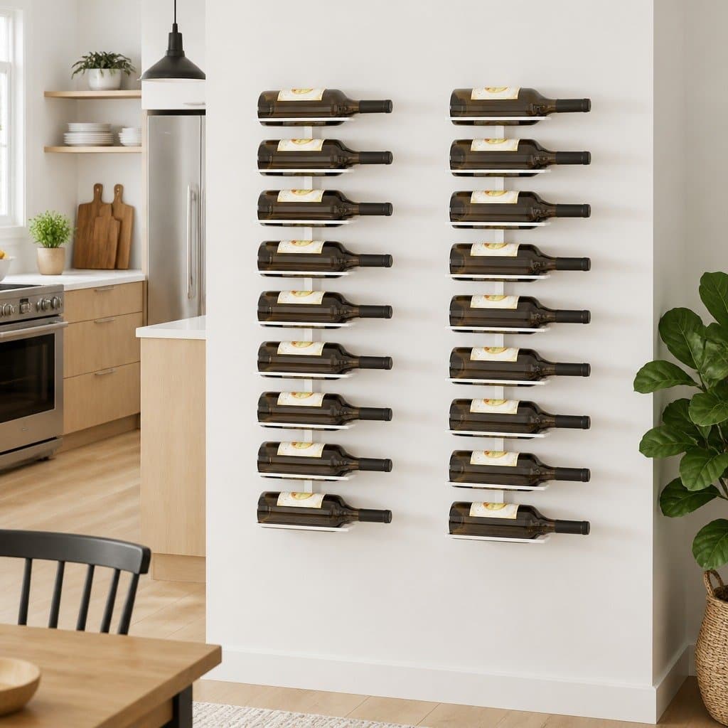 Wall-Mounted Wine Rack 9 Bottle Holder White Iron Storage Kitchen Organizer 2