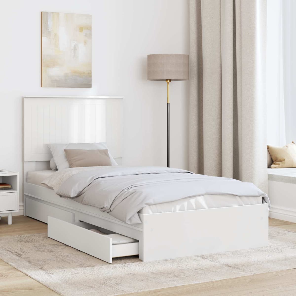 White Storage Bed with Headboard 90 x 190 cm