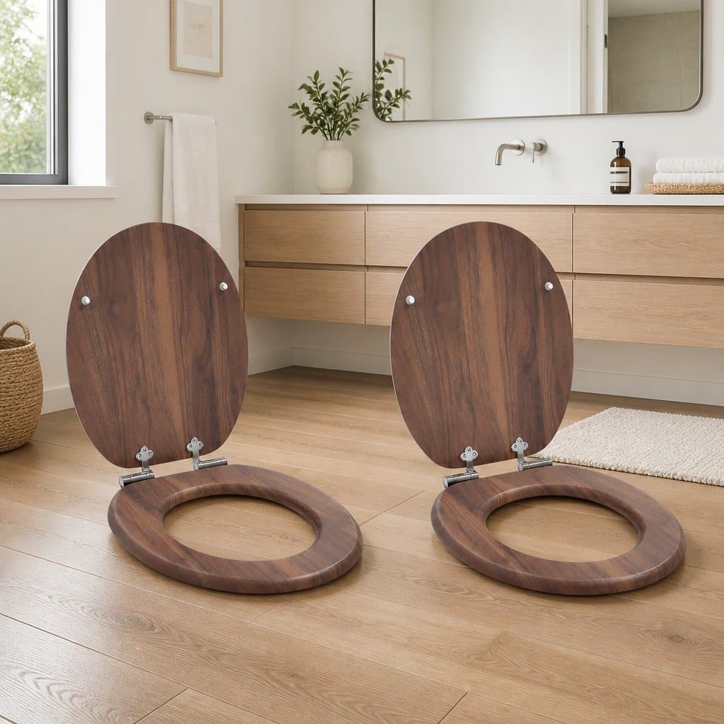 Brown Soft-Close Toilet Seat 44x38cm MDF 2 Pack
