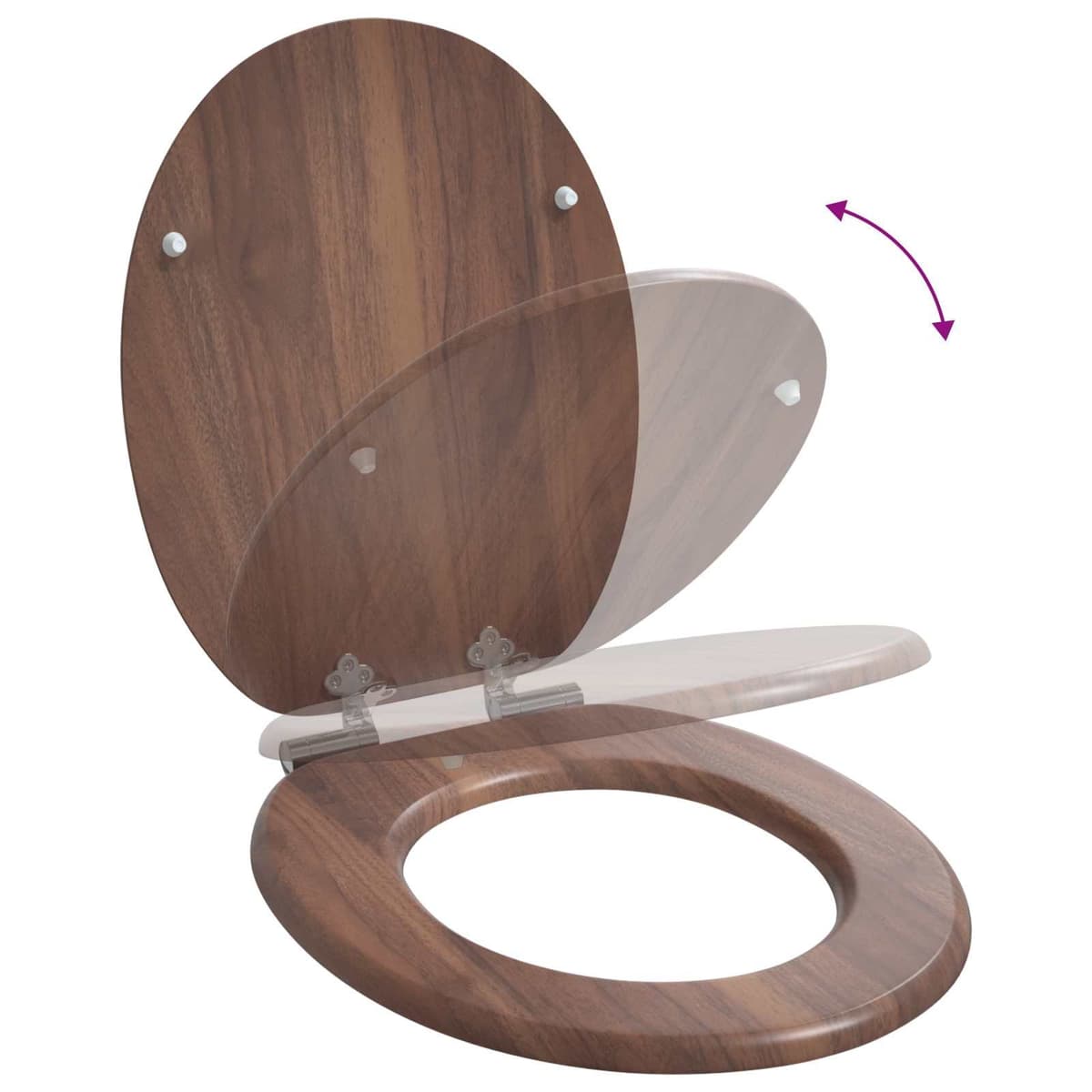 Brown Soft-Close Toilet Seat 44x38cm MDF 2 Pack